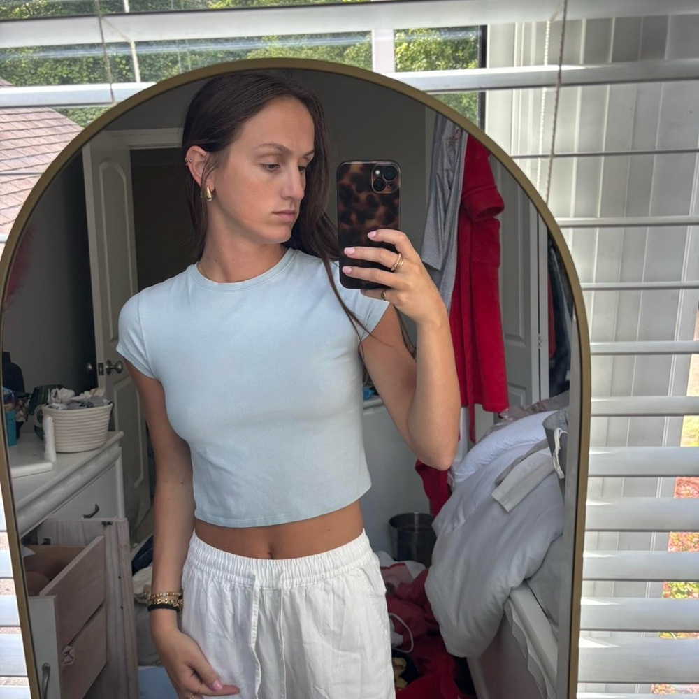 Light Blue Women's Crop Tee - Classic Short Sleeve Top